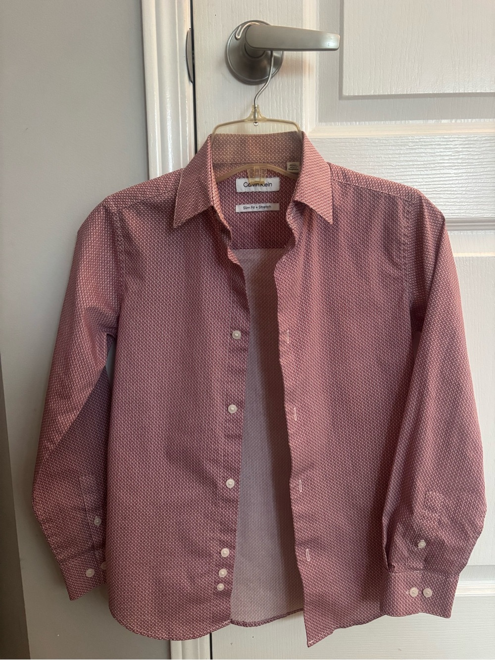Calvin Klein Boy’s Red Micro-Pattern Dress Shirt